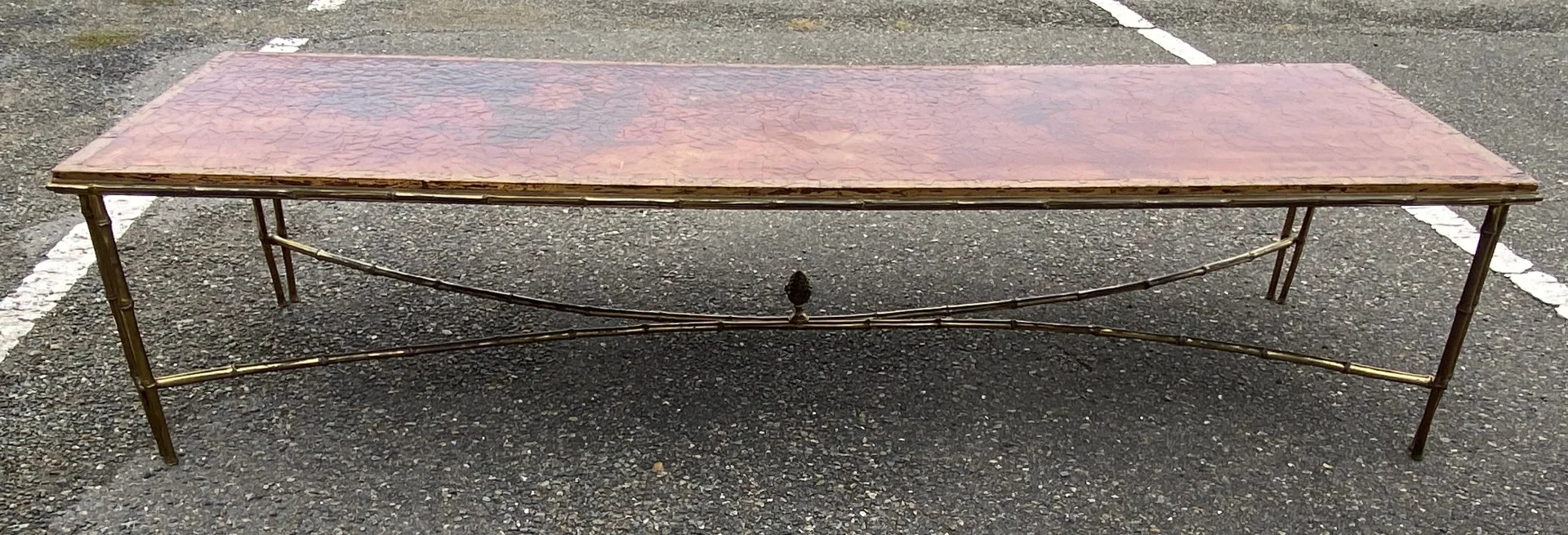 1970′ Double Coffee Table Bronze Base Bamboo Model Maison Baguès Chinese Lacquer