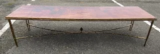 1970′ Double Coffee Table Bronze Base Bamboo Model Maison Baguès Chinese Lacquer