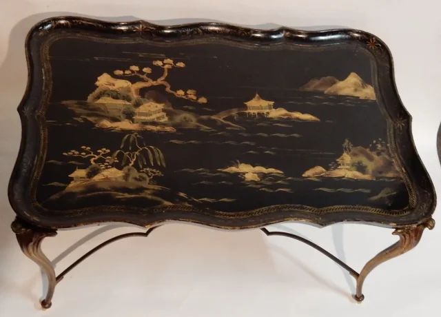 1940/50 Coffee Table Chinese Lacquer Top Maison Baguès in Bronze