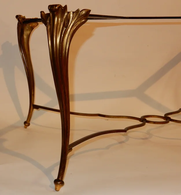 1940/50 Table Basse Plateau Laque de Chine Maison Baguès en Bronze