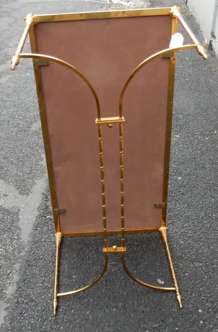 1950/70′ Table Basse Bronze Décor Palmier, Plateau Laque de Chine Style Maison Baguès