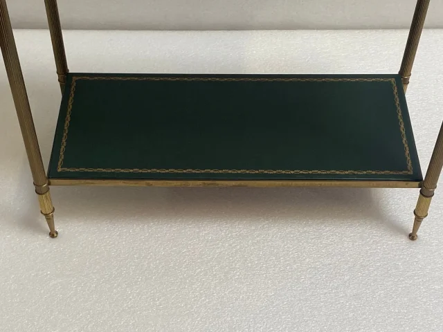 1950/70′ Rectangular Sofa End Maison Bagués Brass and Bronze Trays Gold Leaves Fixed Under Glass and With Olympic Flames