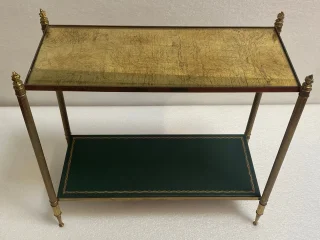 1950/70′ Rectangular Sofa End Maison Bagués Brass and Bronze Trays Gold Leaves Fixed Under Glass and With Olympic Flames