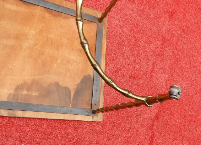 1970′ Coffee Table on Wheels Maison Baguès Bamboo Decor in Brass and Opaline