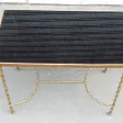 1970′ Table Basse à Roulettes Maison Baguès Décor Bambou en Laiton et Opaline