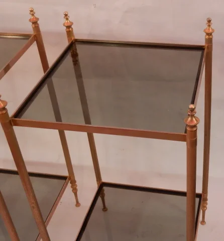 1970′ Pair of 2-Tier Brass Shelves Or Stands Maison Baguès Window Trays