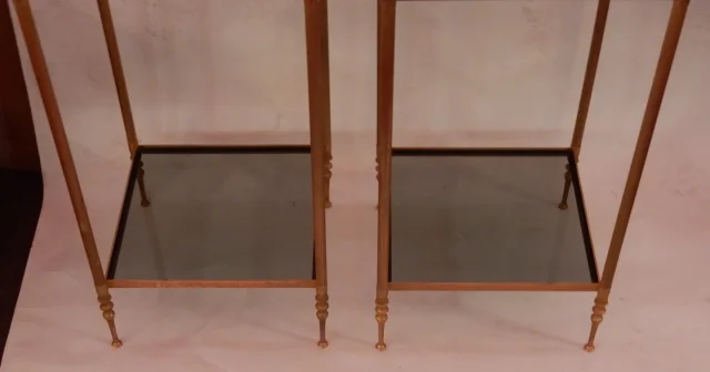 1970′ Pair of 2-Tier Brass Shelves Or Stands Maison Baguès Window Trays