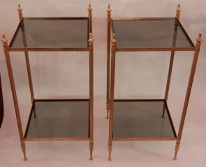 1970′ Pair of 2-Tier Brass Shelves Or Stands Maison Baguès Window Trays