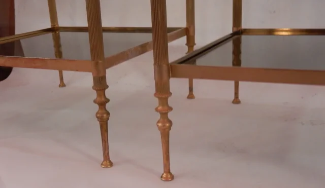 1970′ Pair of 2-Tier Brass Shelves Or Stands Maison Baguès Window Trays