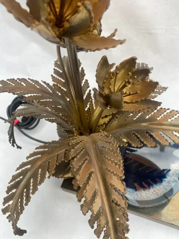 1970′ Lampe Aux Nenuphars En Bronze Doré Et Agate DLG Duval Brasseur Ou Isabelle Faure