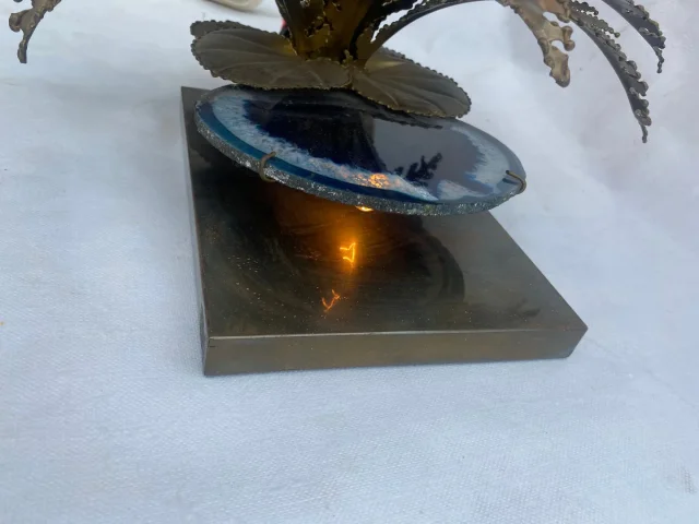 1970′ Lampe Aux Nenuphars En Bronze Doré Et Agate DLG Duval Brasseur Ou Isabelle Faure