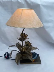 1970′ Water Lily Lamp In Gilt Bronze And Agate DLG Duval Brasseur Or Isabelle Faure