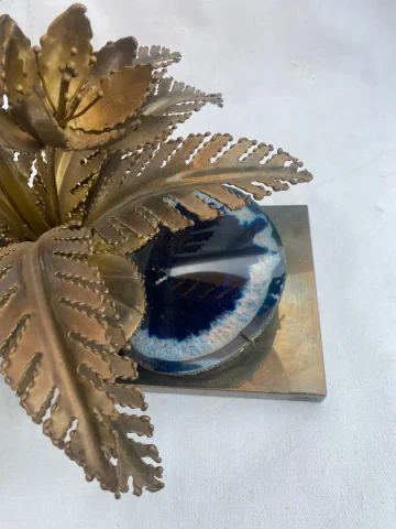 1970′ Lampe Aux Nenuphars En Bronze Doré Et Agate DLG Duval Brasseur Ou Isabelle Faure