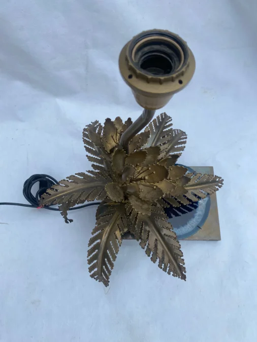 1970′ Water Lily Lamp In Gilt Bronze And Agate DLG Duval Brasseur Or Isabelle Faure