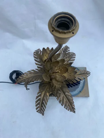 1970′ Lampe Aux Nenuphars En Bronze Doré Et Agate DLG Duval Brasseur Ou Isabelle Faure