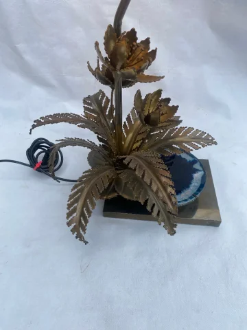 1970′ Lampe Aux Nenuphars En Bronze Doré Et Agate DLG Duval Brasseur Ou Isabelle Faure