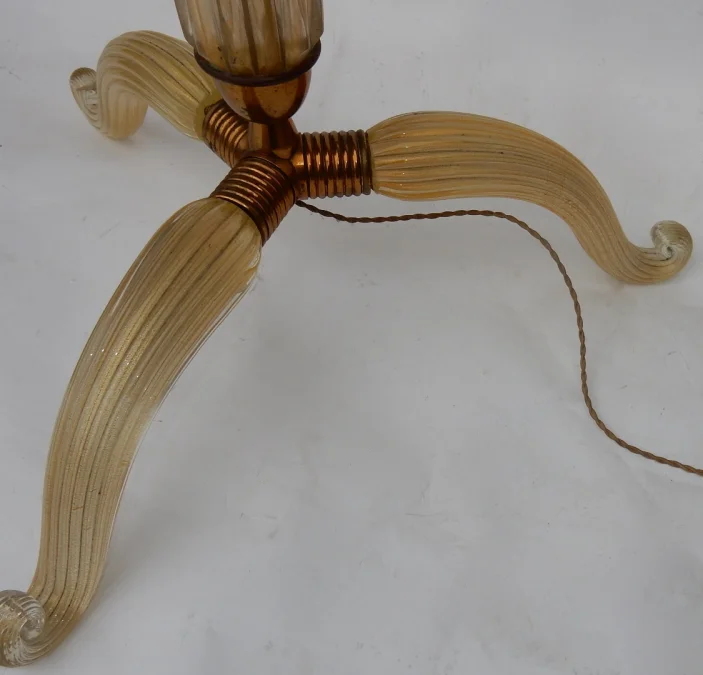1950/70 Barovier & Toso Tripod Floor Lamp With Gold Paillons