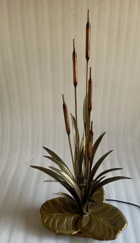 1970′ Lampe aux Roseaux Style Maison Jansen Laiton