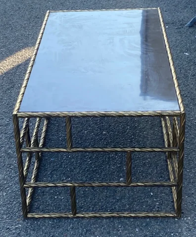 1970′ Table Basse En Bronze Oxydé Plateau Laqué