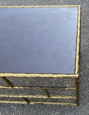 1970′ Table Basse En Bronze Oxydé Plateau Laqué