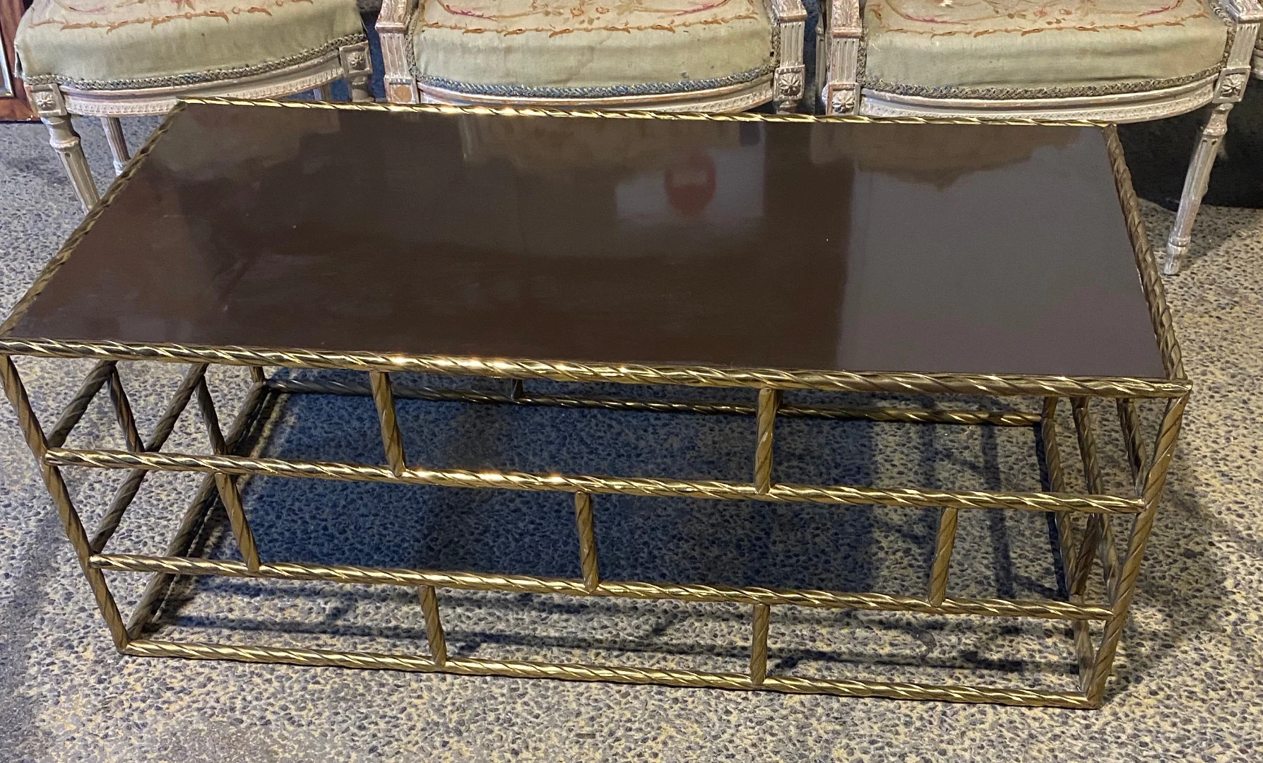 1970′ Coffee Table In Oxidized Bronze Lacquered Top