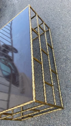 1970′ Table Basse En Bronze Oxydé Plateau Laqué