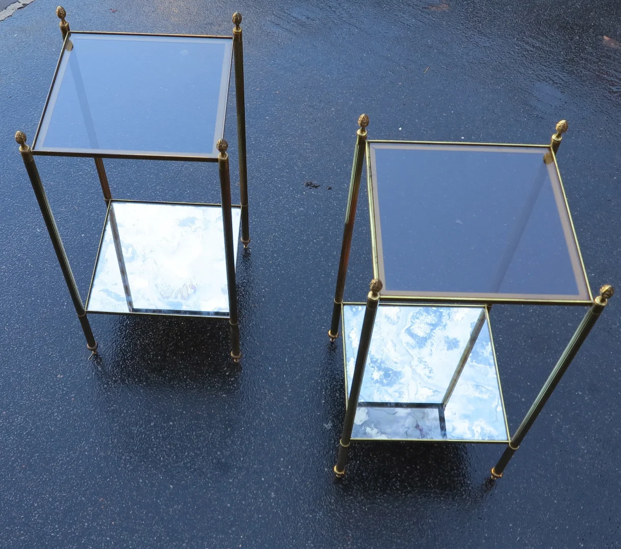 1950/70′ Pair of Bronze Shelves or Sofa Ends, Maison Baguès with Pine Cones