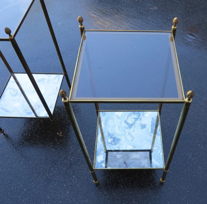 1950/70′ Pair of Bronze Shelves or Sofa Ends, Maison Baguès with Pine Cones