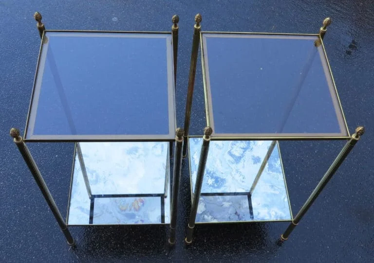 1950/70′ Pair of Bronze Shelves or Sofa Ends, Maison Baguès with Pine Cones