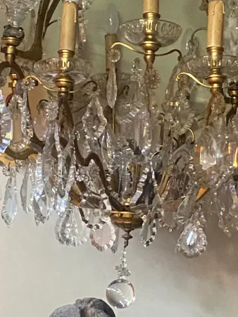 1900/1920′ Lustre Cage en Bronze Doré 4 Bras 16 Lumières