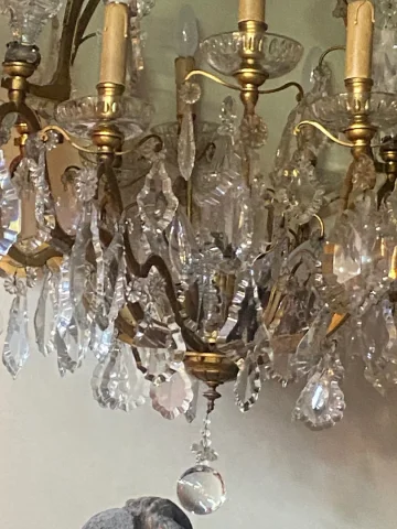 1900/1920′ Cage Chandelier in Gilt Bronze 4 Arms 16 Lights