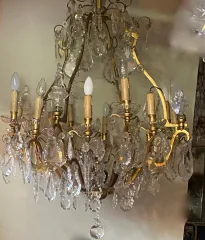 1900/1920′ Lustre Cage en Bronze Doré 4 Bras 16 Lumières
