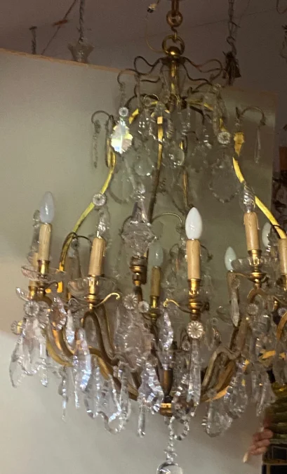 1900/1920′ Cage Chandelier in Gilt Bronze 4 Arms 16 Lights