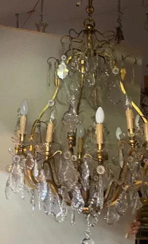 1900/1920′ Cage Chandelier in Gilt Bronze 4 Arms 16 Lights