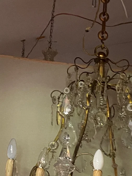 1900/1920′ Cage Chandelier in Gilt Bronze 4 Arms 16 Lights