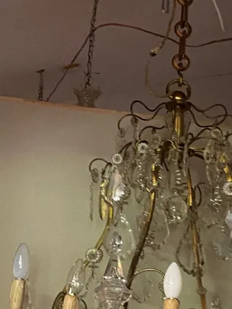 1900/1920′ Lustre Cage en Bronze Doré 4 Bras 16 Lumières