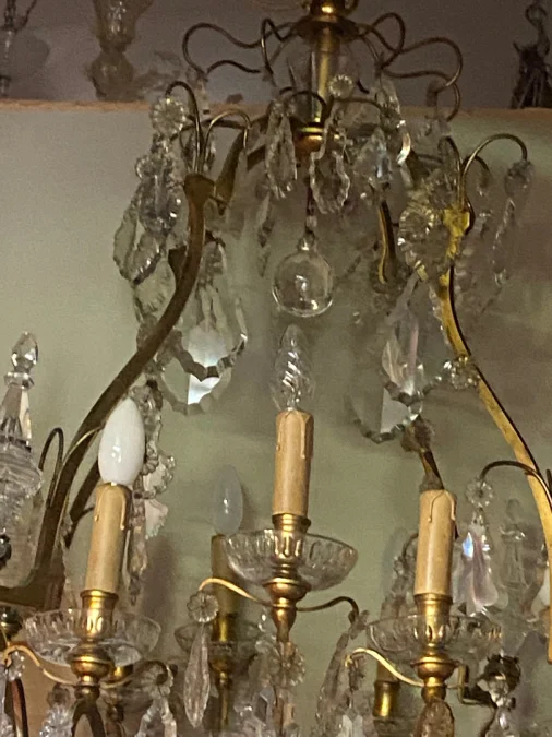 1900/1920′ Cage Chandelier in Gilt Bronze 4 Arms 16 Lights