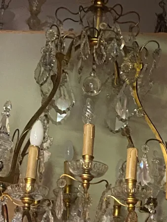 1900/1920′ Lustre Cage en Bronze Doré 4 Bras 16 Lumières