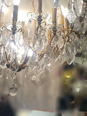1900/1920′ Cage Chandelier in Gilt Bronze 4 Arms 16 Lights
