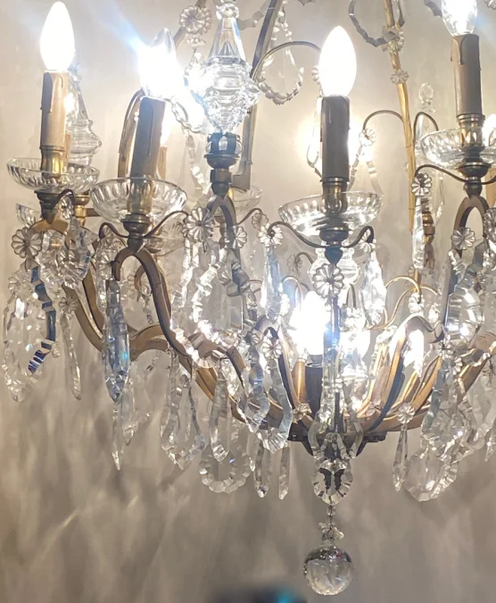 1900/1920′ Cage Chandelier in Gilt Bronze 4 Arms 16 Lights