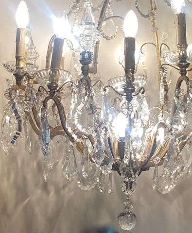 1900/1920′ Cage Chandelier in Gilt Bronze 4 Arms 16 Lights