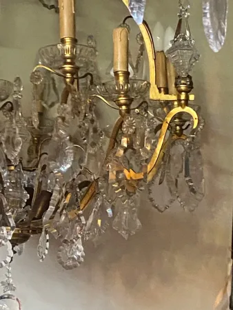 1900/1920′ Lustre Cage en Bronze Doré 4 Bras 16 Lumières