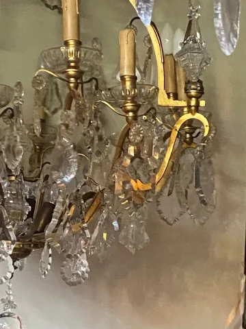 1900/1920′ Cage Chandelier in Gilt Bronze 4 Arms 16 Lights