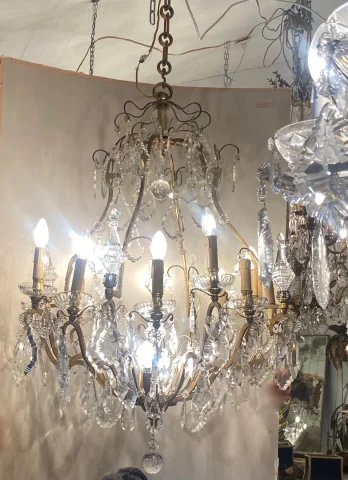 1900/1920′ Cage Chandelier in Gilt Bronze 4 Arms 16 Lights