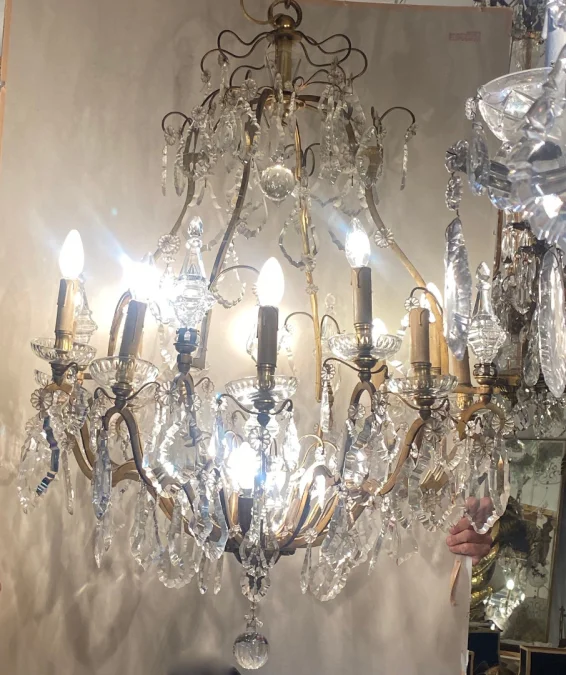1900/1920′ Cage Chandelier in Gilt Bronze 4 Arms 16 Lights