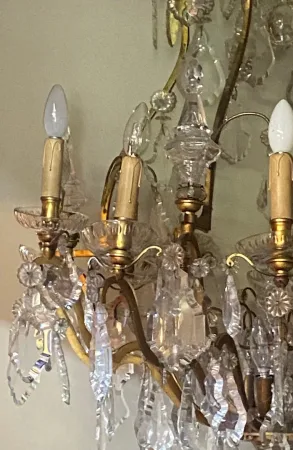 1900/1920′ Lustre Cage en Bronze Doré 4 Bras 16 Lumières