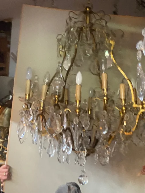 1900/1920′ Cage Chandelier in Gilt Bronze 4 Arms 16 Lights