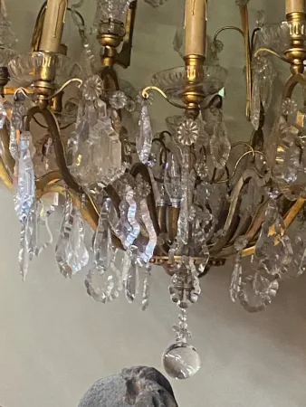 1900/1920′ Lustre Cage en Bronze Doré 4 Bras 16 Lumières