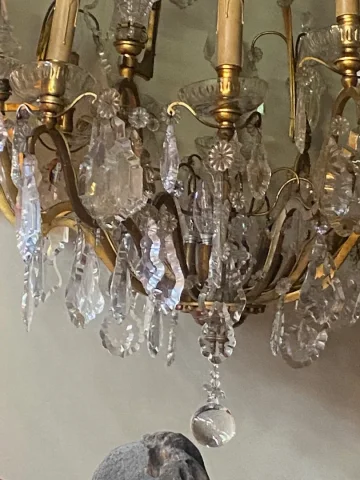 1900/1920′ Cage Chandelier in Gilt Bronze 4 Arms 16 Lights