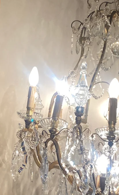 1900/1920′ Cage Chandelier in Gilt Bronze 4 Arms 16 Lights